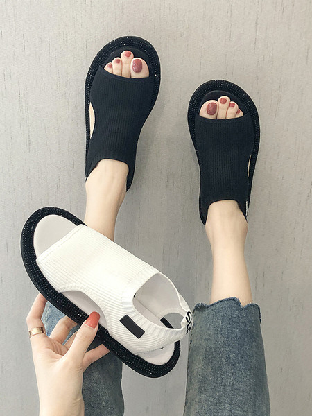 Текстилни дамски сандали с равна подметка