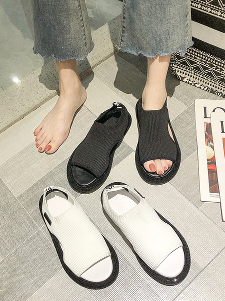 Текстилни дамски сандали с равна подметка