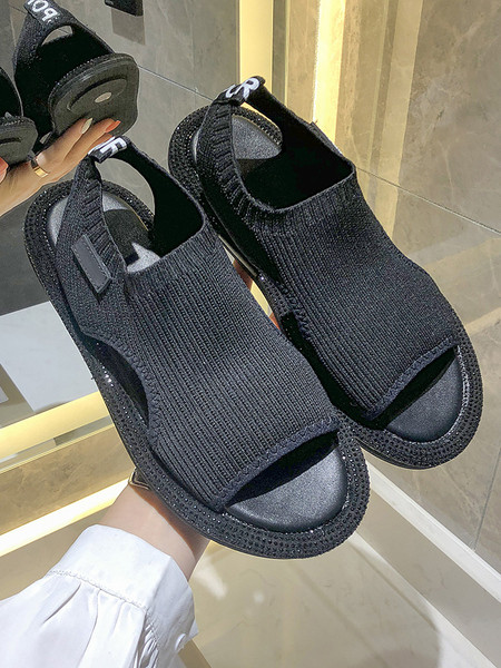 Текстилни дамски сандали с равна подметка