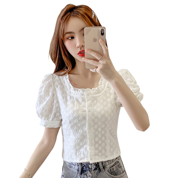 Модерна дамска риза с бродерия и буфан ръкави