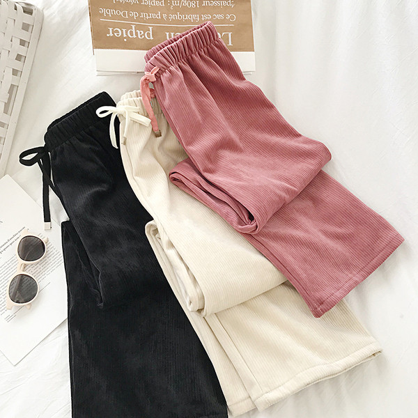 Кадифен дамски панталон с висока ластична талия 