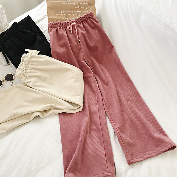 Кадифен дамски панталон с висока ластична талия 