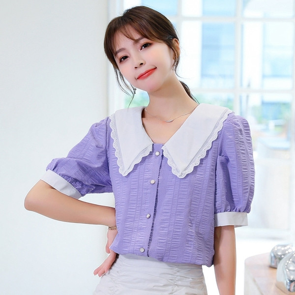 Дамска риза ретро стил с широки ръкави и V-образно деколте