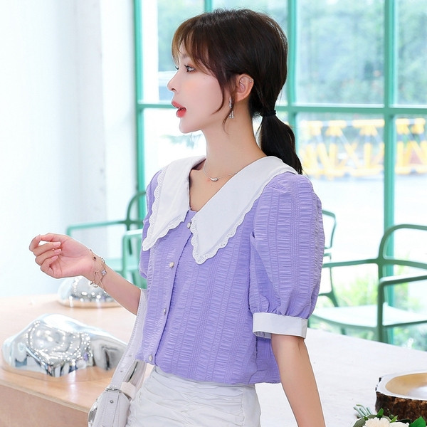 Дамска риза ретро стил с широки ръкави и V-образно деколте