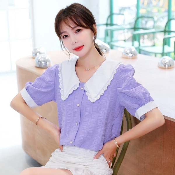 Дамска риза ретро стил с широки ръкави и V-образно деколте