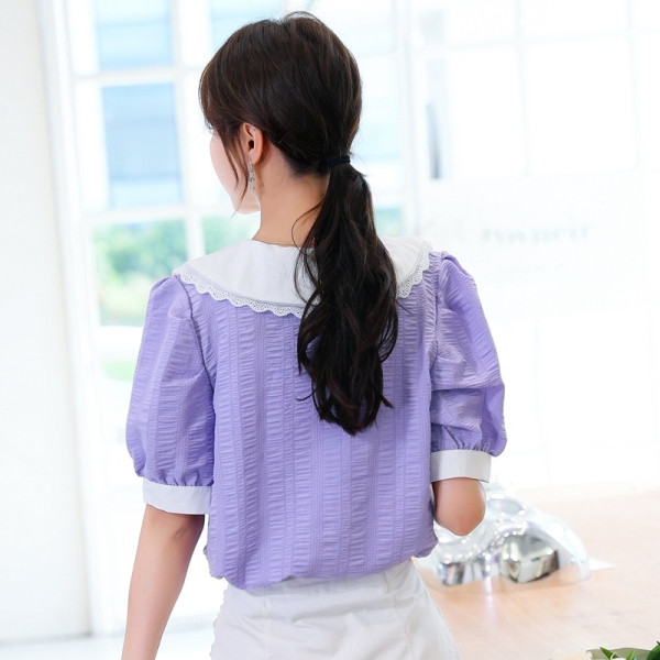 Дамска риза ретро стил с широки ръкави и V-образно деколте