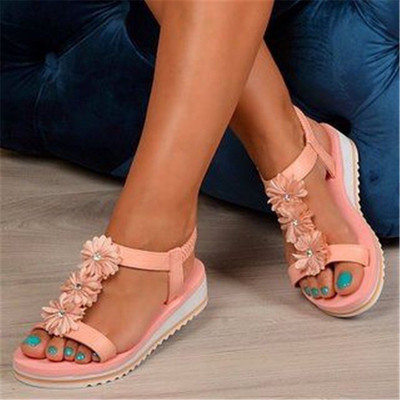 Ежедневни дамски сандали с висока подметка и 3D декорация във формата на цветя