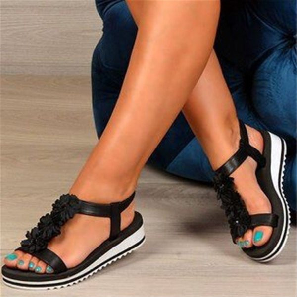 Ежедневни дамски сандали с висока подметка и 3D декорация във формата на цветя