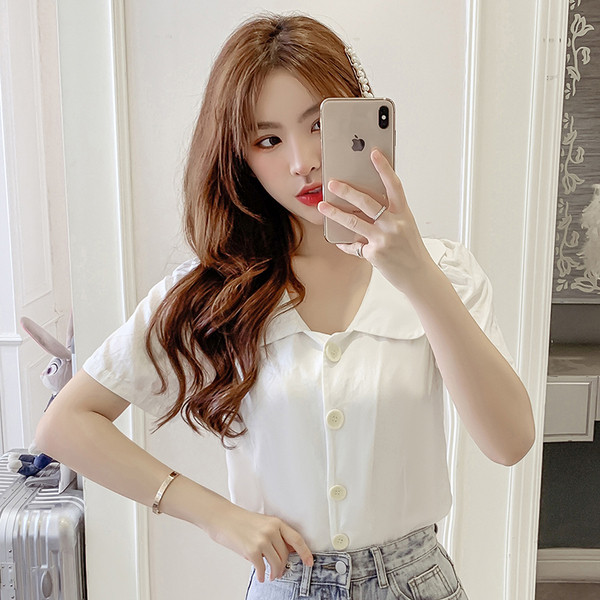 Ежедневна дамска риза с връзки и къс ръкав