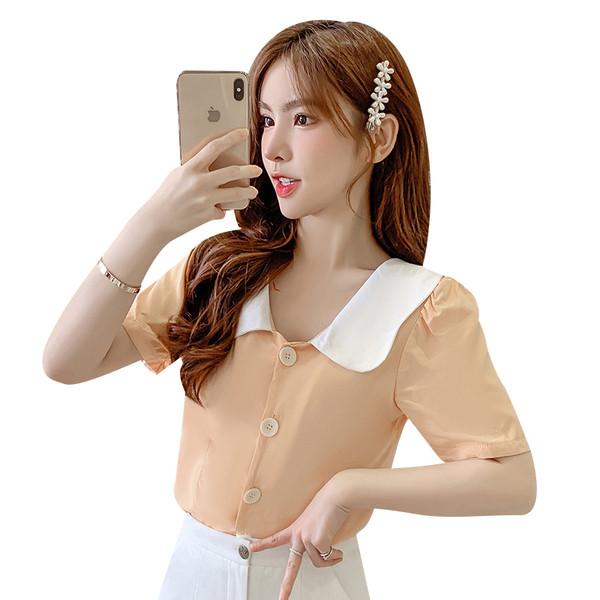 Ежедневна дамска риза с връзки и къс ръкав