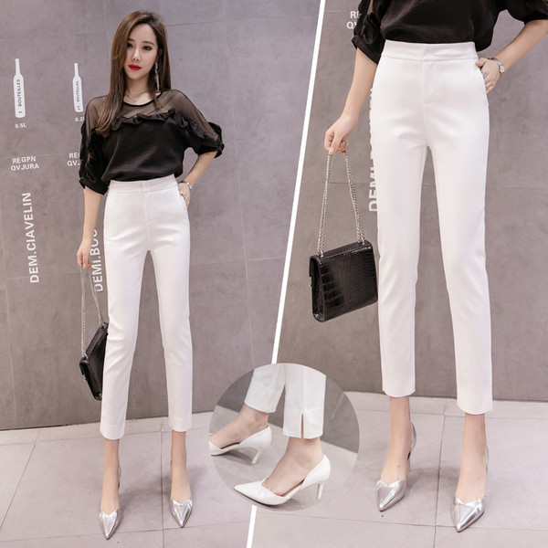 Модерни дамски панталони 7/8 дължина с цепка 