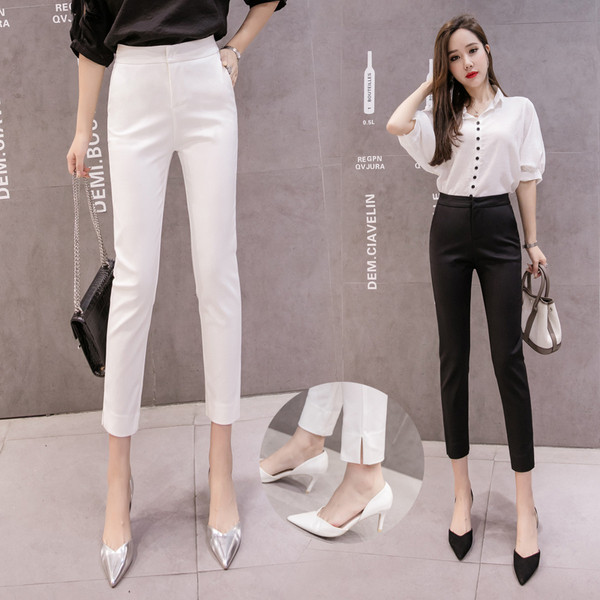 Модерни дамски панталони 7/8 дължина с цепка 