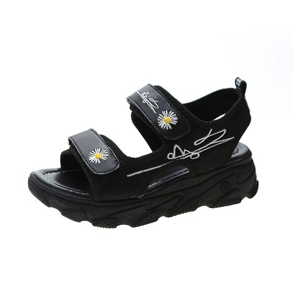 Ежедневни дамски сандали с груба подметка, бродерия и лепенки