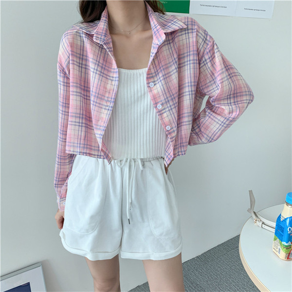 Дамска карирана риза широк модел с дълъг ръкав 