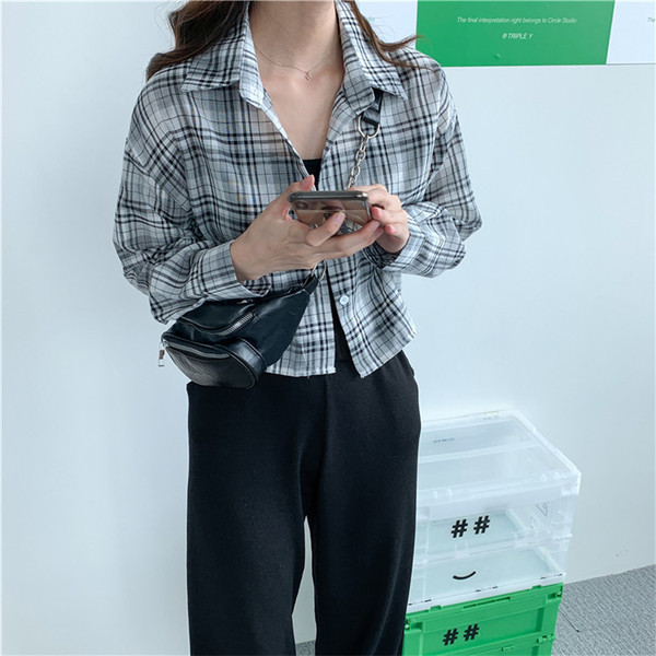 Дамска карирана риза широк модел с дълъг ръкав 