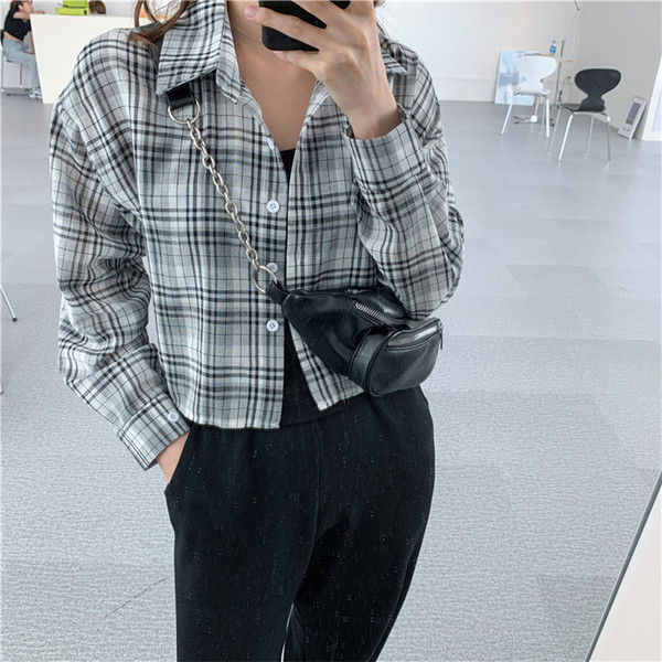 Дамска карирана риза широк модел с дълъг ръкав 