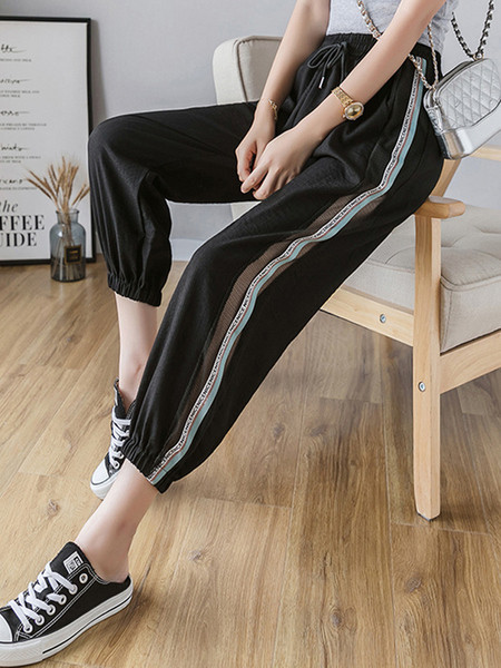 Модерни дамски панталони с мрежа и кант 