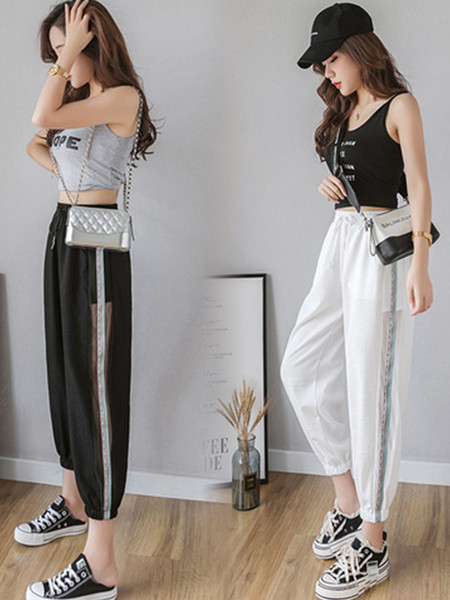 Модерни дамски панталони с мрежа и кант 