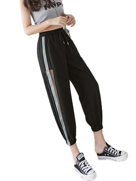 Модерни дамски панталони с мрежа и кант 