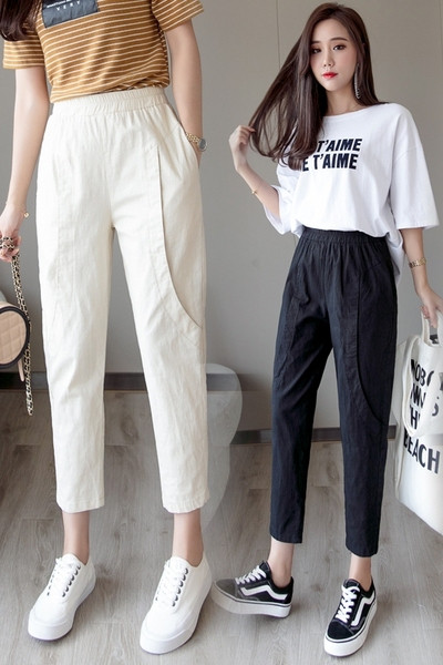 Ежедневен дамски панталон с висока ластична талия 