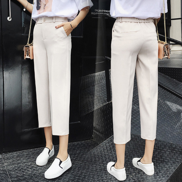 Модерен дамски панталон с висока талия - модел 7/8