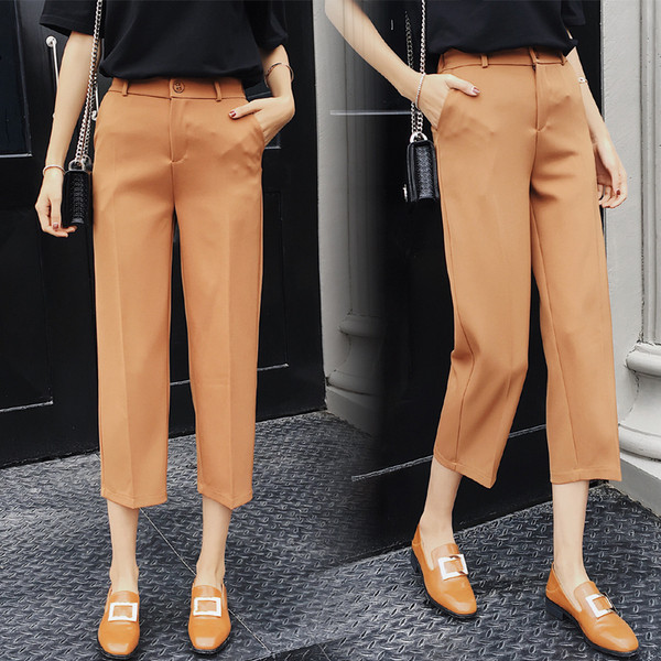 Модерен дамски панталон с висока талия - модел 7/8