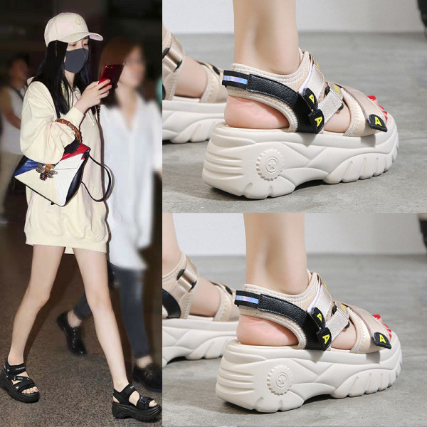 Ежедневни дамски сандали с груба подметка, лепенки и надписи