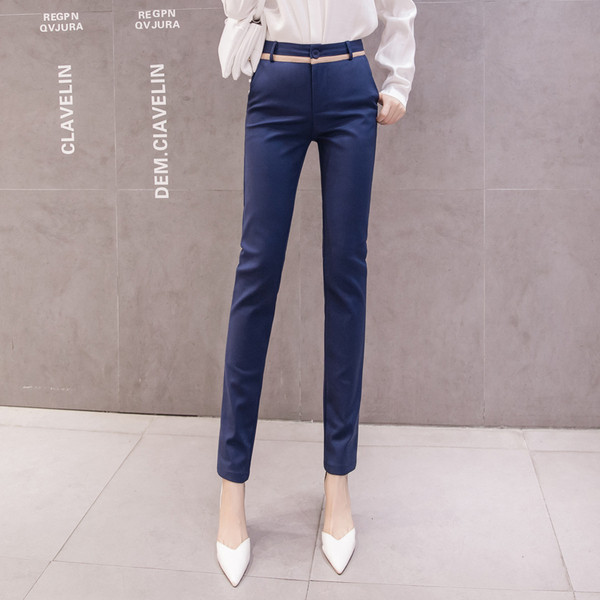 Elastične ženske hlače s visokim strukom i remenom