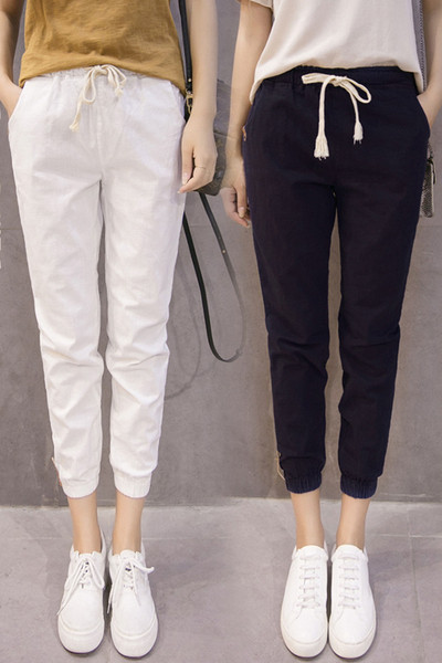 Moderne ženske casual hlače s visokim strukom i vezicama