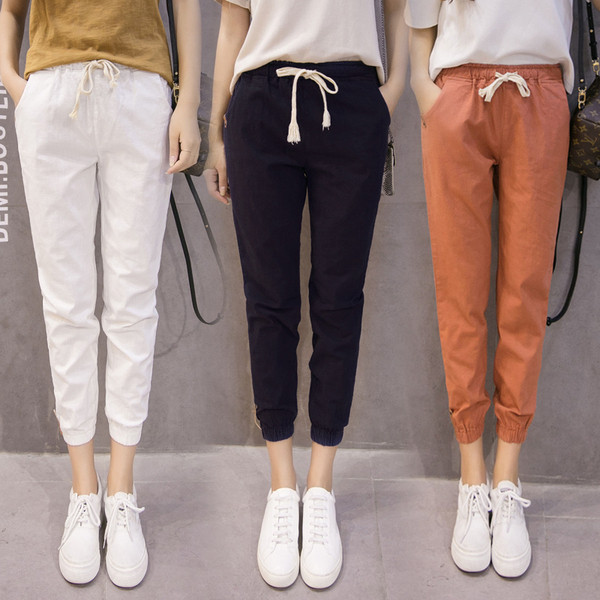 Moderne ženske casual hlače s visokim strukom i vezicama