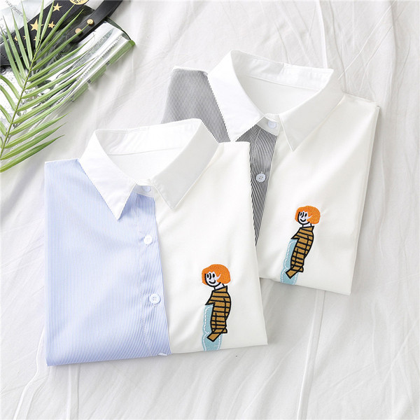 Ležerna ženska košulja s kratkim rukavima i vezom