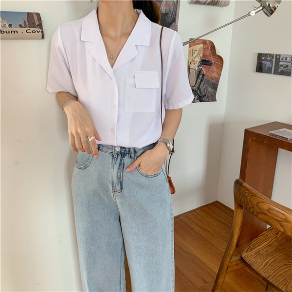 Ženska košulja u retro stilu s džepom i gumbima