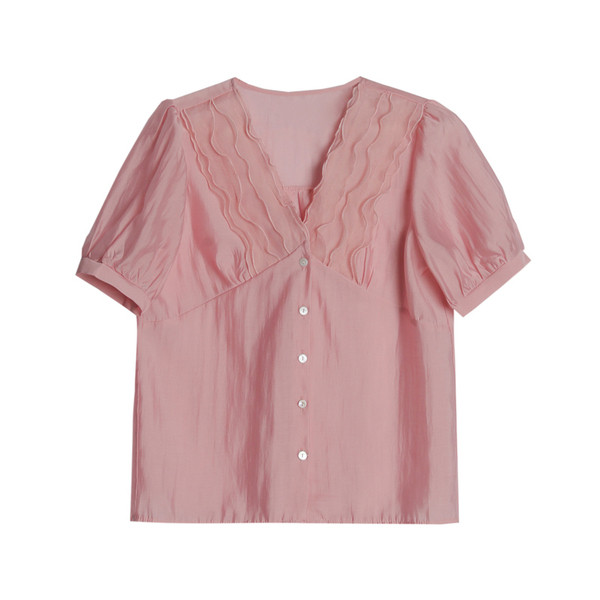 Ženska košulja od šifona s gumbima i špic izrezom