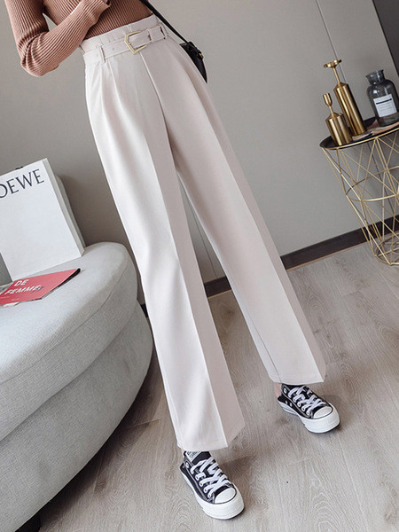 Ženske hlače s visokim strukom i remenom - ravni model