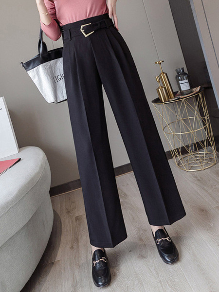 Ženske hlače s visokim strukom i remenom - ravni model