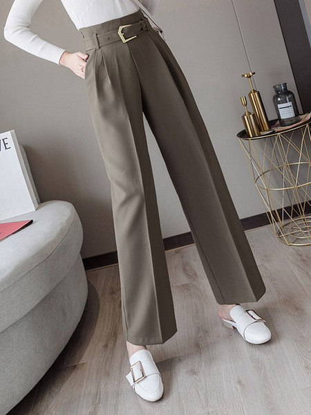 Ženske hlače s visokim strukom i remenom - ravni model