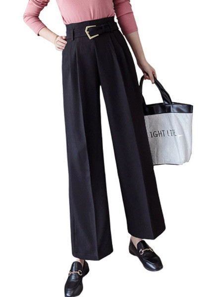 Ženske hlače s visokim strukom i remenom - ravni model