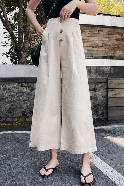 Široke ženske hlače s visokim strukom i gumbima - model 9/10