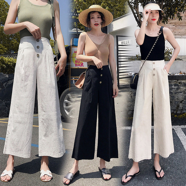 Široke ženske hlače s visokim strukom i gumbima - model 9/10