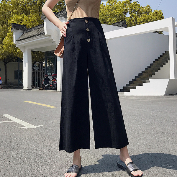Široke ženske hlače s visokim strukom i gumbima - model 9/10