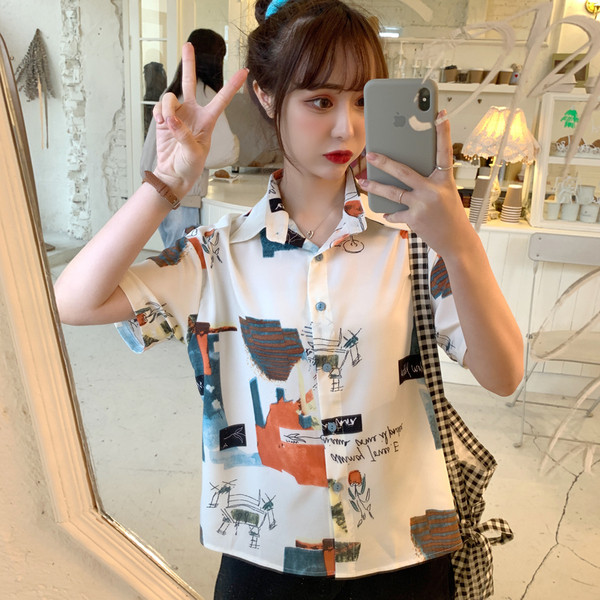 Ženska košulja u retro stilu kratkih rukava i klasične kragne