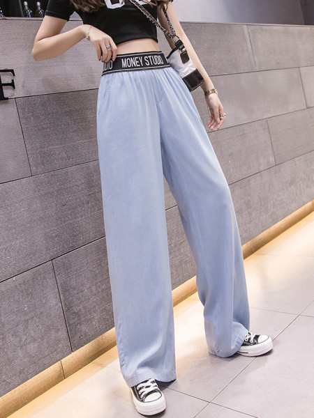 Ležerne ženske hlače s visokim strukom i natpisom