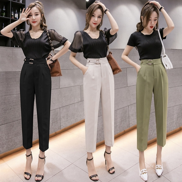 Ženske hlače s visokim strukom i remenom - model 9/10