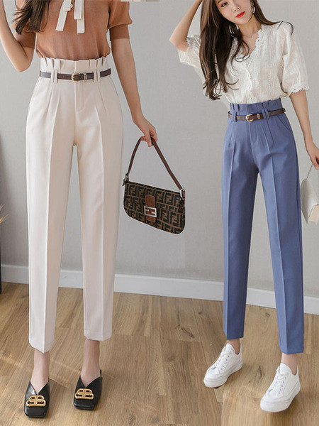 Moderne ženske hlače s remenom i visokim strukom