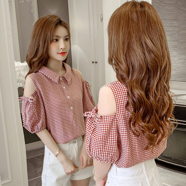 Novi model karirane košulje s golim ramenima i kravatama