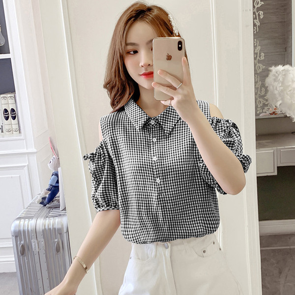 Novi model karirane košulje s golim ramenima i kravatama