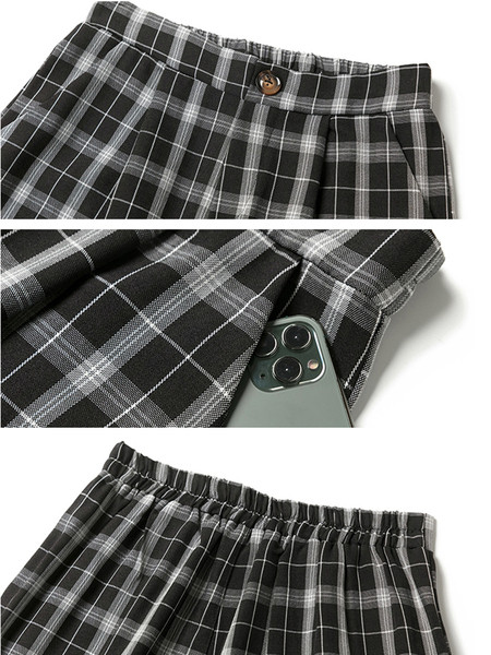 Karirane ženske hlače s visokim strukom