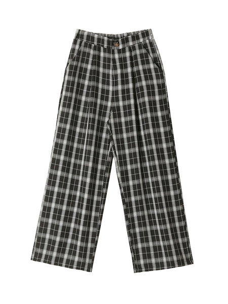 Karirane ženske hlače s visokim strukom