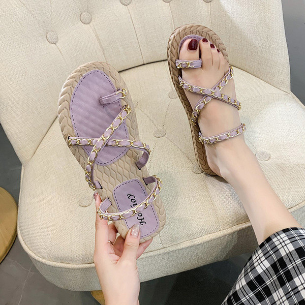 Ležerne ženske papuče s ravnim potplatom i metalnim lancima