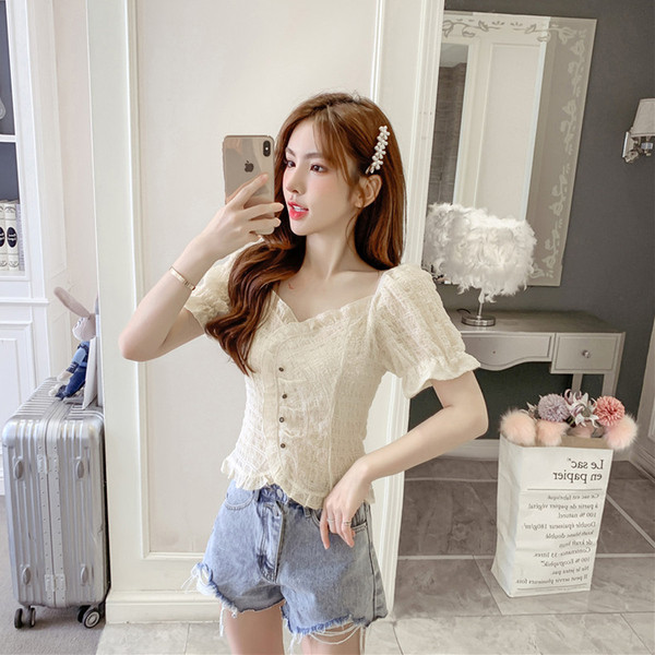 Ženska košulja od šifona s kovrčama i kratkim rukavima